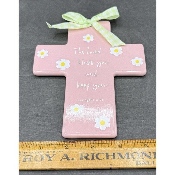 Hallmark Ceramic Cross Pink With Flowers Girl Baptism Baby Gift Nursery Decor - Picture 5 of 6